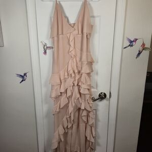 Venus Blush Pink Cascading Ruffle High-Low Maxi Dress Size 12 Boho Romantic